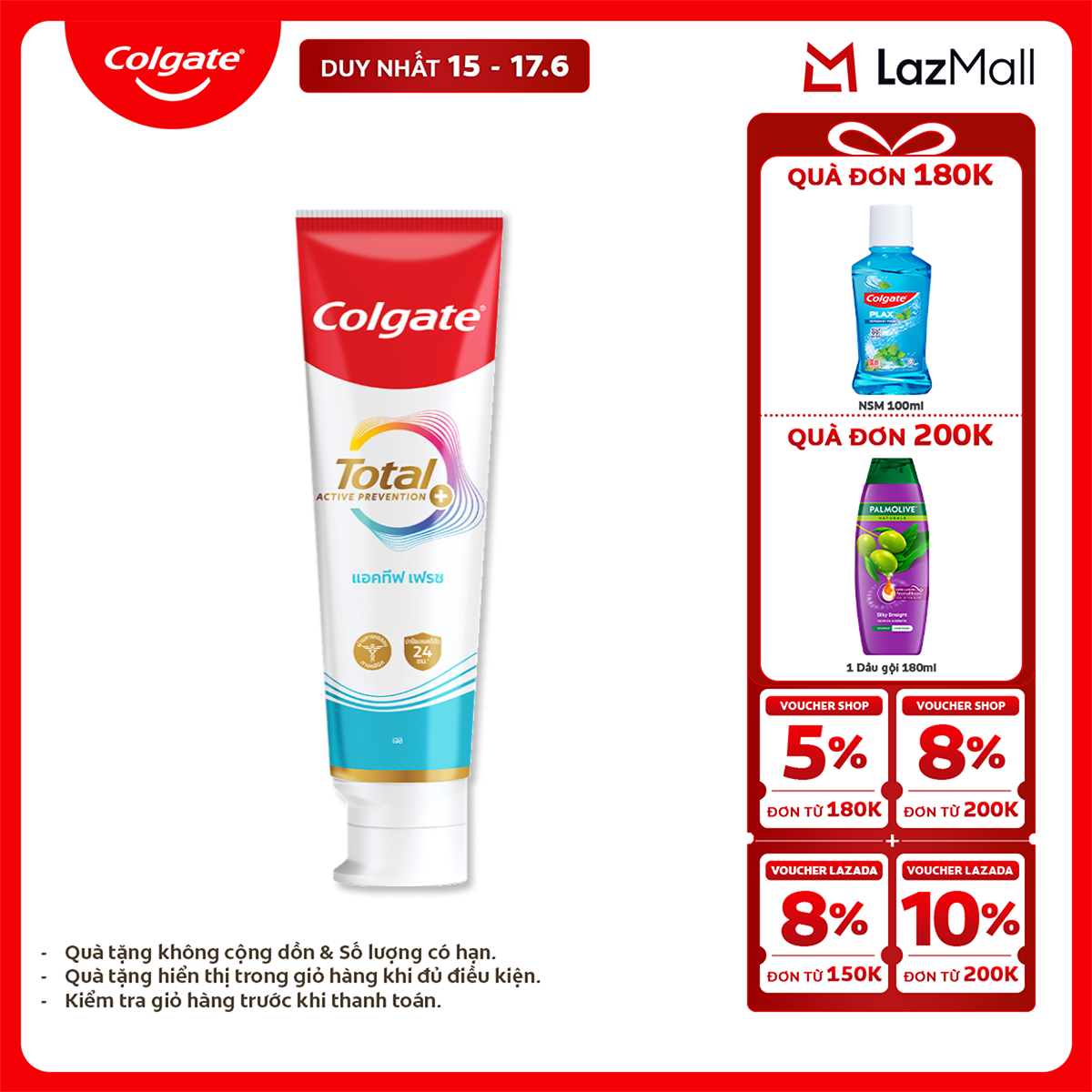 [MỚI] Kem đánh răng Colgate Total sạch sâu bảo vệ, ngăn ngừa 8 vấn đề răng miệng 150g/ tuýp