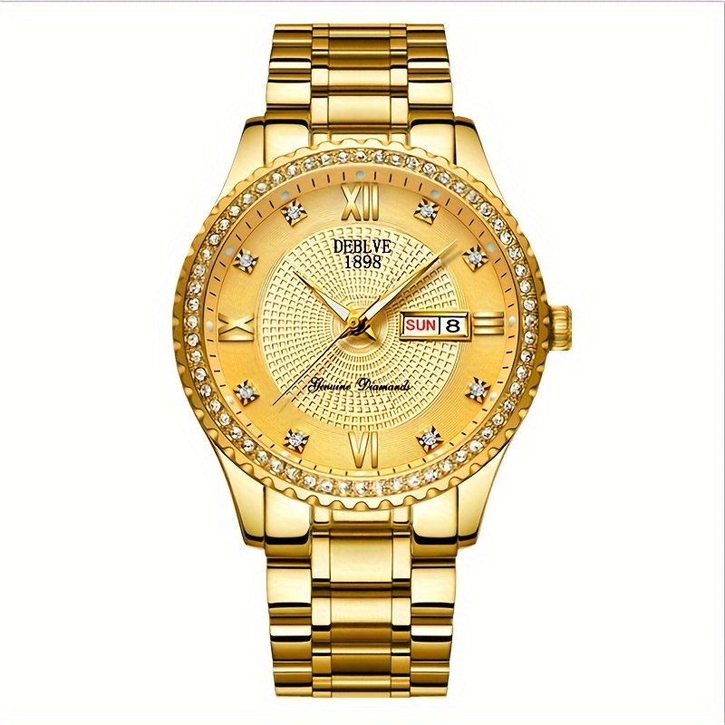 Deblve đồng hồ hiển thị tuần lịch dạ quang kim cương giả cho Nam Đồng hồ thạch anh thời trang