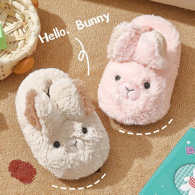 Children Cute Rabbit Kids Home Cotton Shoes Warm Indoor Kids Soft Non-slip Fur Slippers Cartoon Winter Slippers Plush Girl Shoes