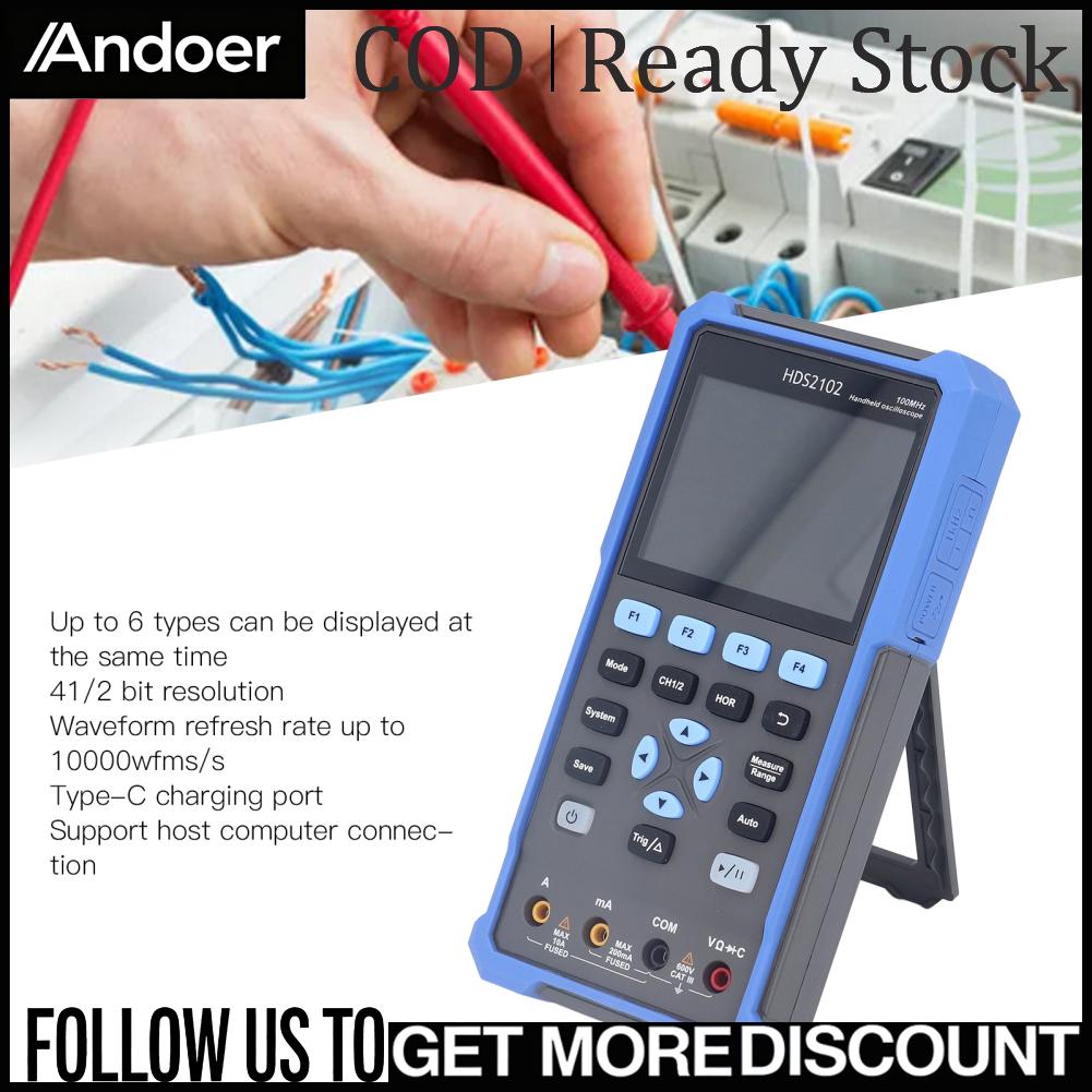 Andoer มินิออสซิลโลสโคปมัลติมิเตอร์ มัลติมิเตอร์แบบใช้มือถือ EU Plug AC100‑240V สำหรับการทดสอบสัญญาณอิเล็กทรอนิกส์ ราคา 10,761 บาท*ส่งฟรี