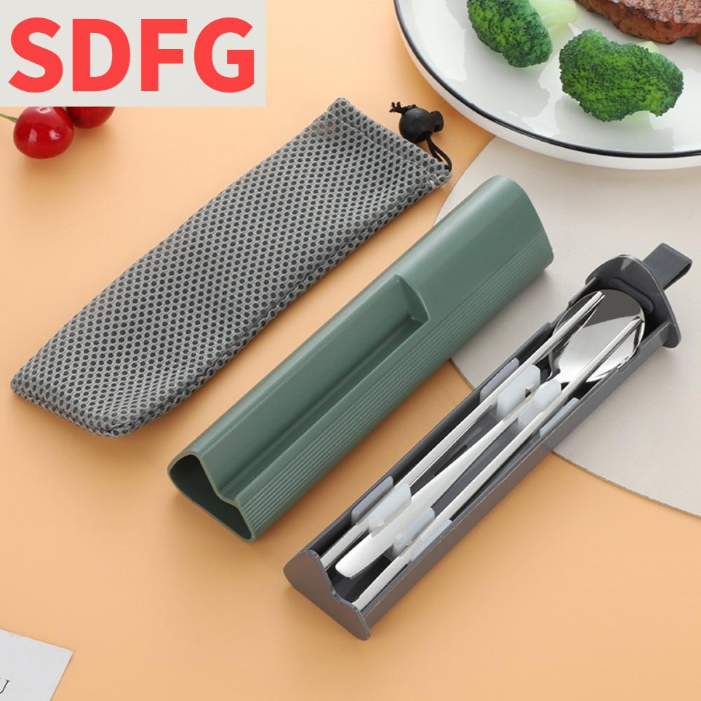 ของใช้แม่และเด็ก SDFG 3Pcs/Set ดีไซน์แบบดึงออก ชุดเครื่องครัวสแตนเลส 304 พร้อมกล่องเก็บของและกระเป๋า หัวเข็มขัดป้องกันการชนในตัว ชุดเครื่องครัวสำหรับเดินทาง สร้างสรรค์ เงียบ ชุดอาหารกลางวันและอาหารเย็น โรงเรียน