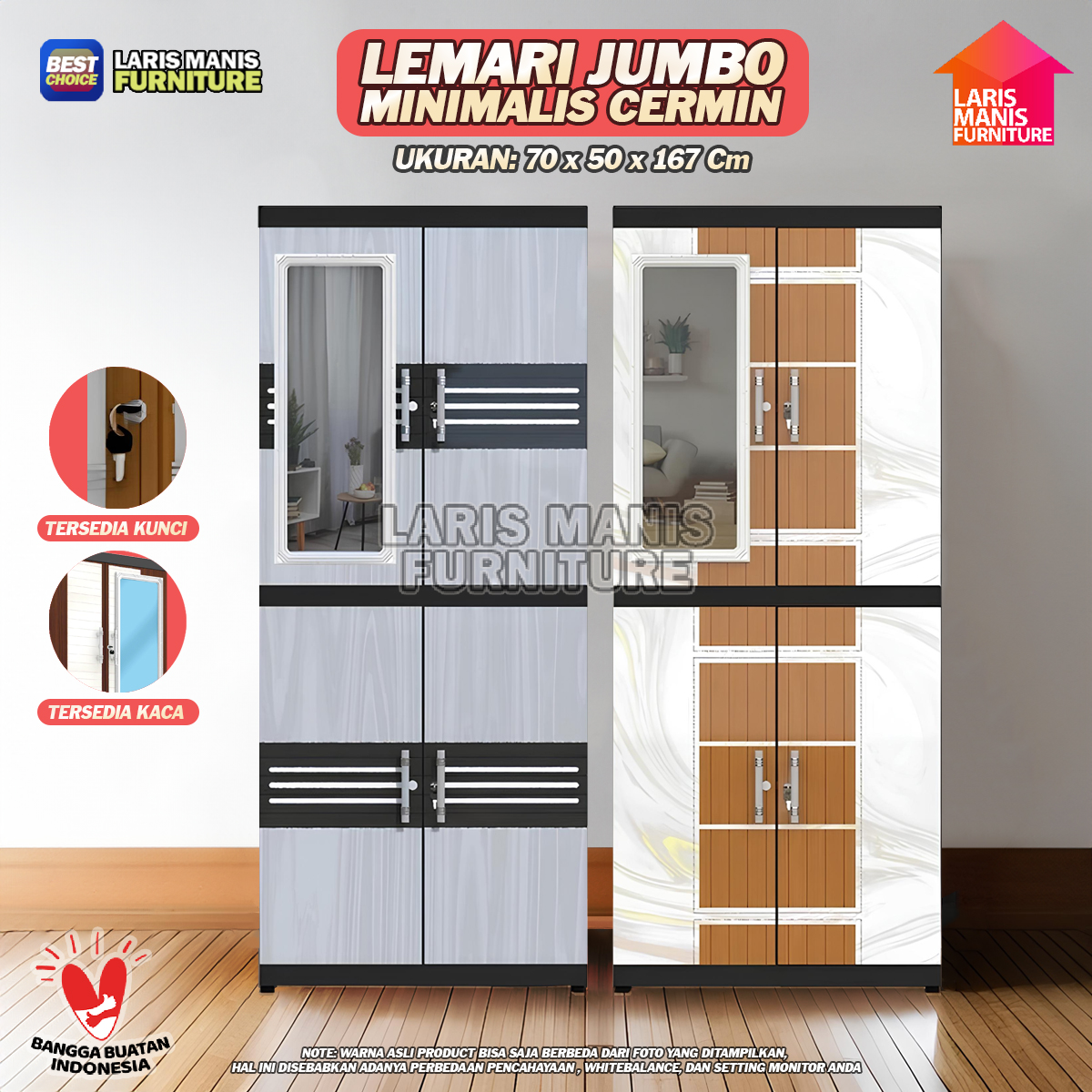 Jumbo Naiba Msc Fit Plastic Wardrobe with Mirror Modern 4-Stack Wardrobe - Full Keys! ! Harga  437,000 rupiah*Gratis Ongkir