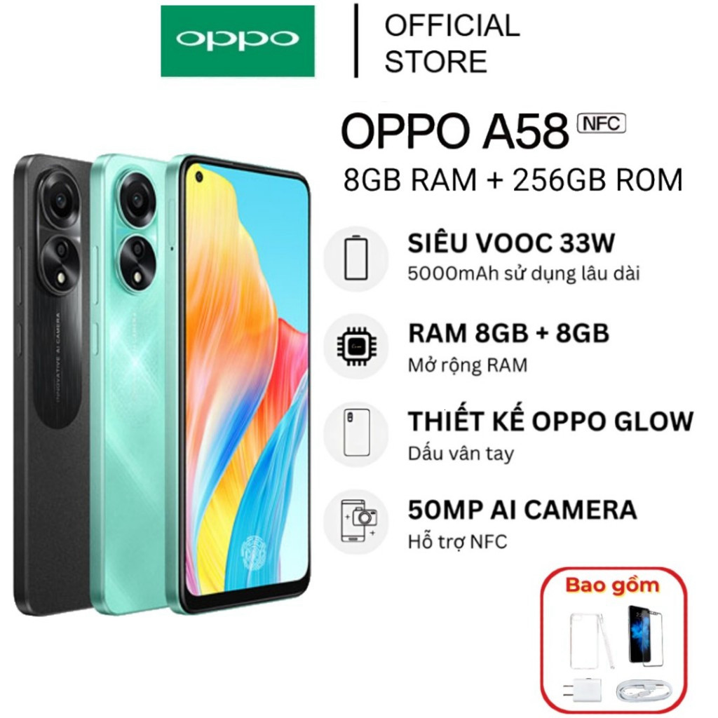 Hàng Mới Về Pin 5000 Điện Thoại 0pp0 A58 8GB/256GB - Hàng Chính Hãng