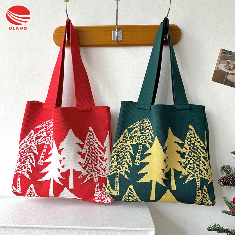 OLANG New Christmas tree knitted large-capacity handbag for women, fashionable and versatile forest tree shoulder bag