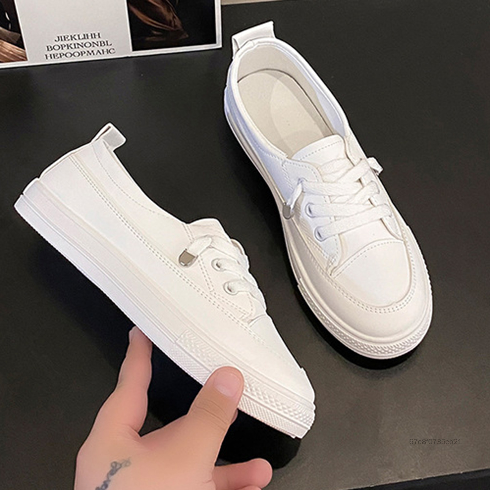 Women Fashion Sneakers Front Lace Up Design Solid Color Flat Sneakers for Holiday Birthday Gift 5LA-zlz-VN - 5