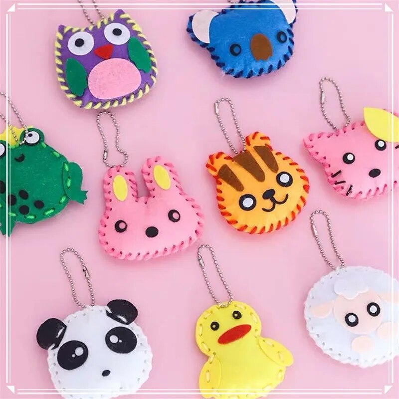 10 cái/lốc thủ công đồ chơi cho trẻ em không vải dệt DIY handmade túi màu hồng Keychain đồ trang trí thủ công mỹ nghệ bộ dụng cụ đồ chơi sáng tạo