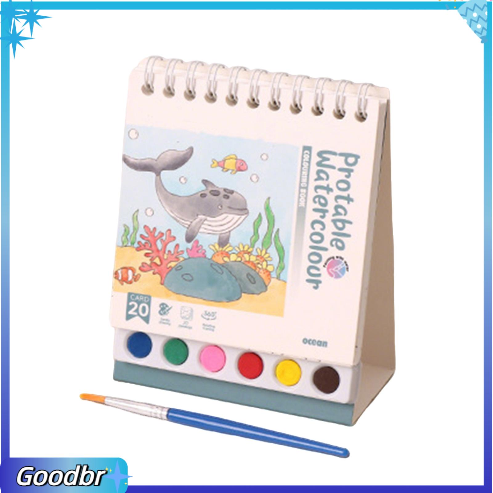 Goodbro Chống chảy máu giấy màu nước phác thảo ngoài trời cung cấp Bộ Sách Vẽ Màu Nước sáng tạo cho người lớn-6 Bảng màu bàn chải công thái học mini Bộ Du Lịch màu nước tấm bảng làm việc-cho nghệ thuật