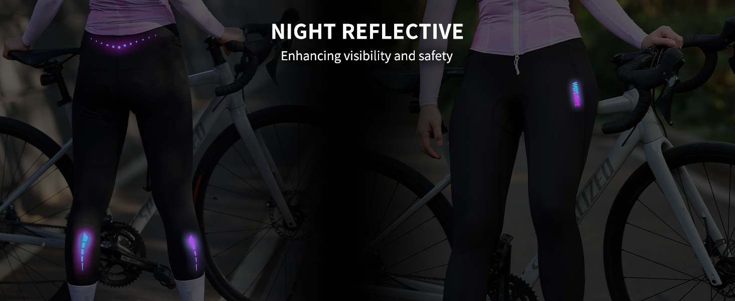 WOSAWE Women Cycling Pants 6 Hours Riding Padded Breathable Reflective Sports Bike Long Tights