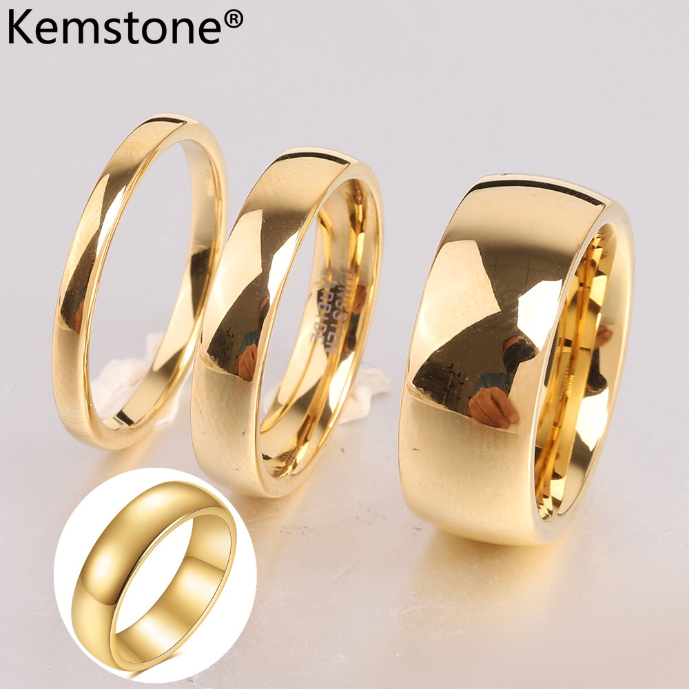 Kemstone Tungsten Steel 2 4 6 8MM Smooth Gold Plated Ring Men s Tungsten