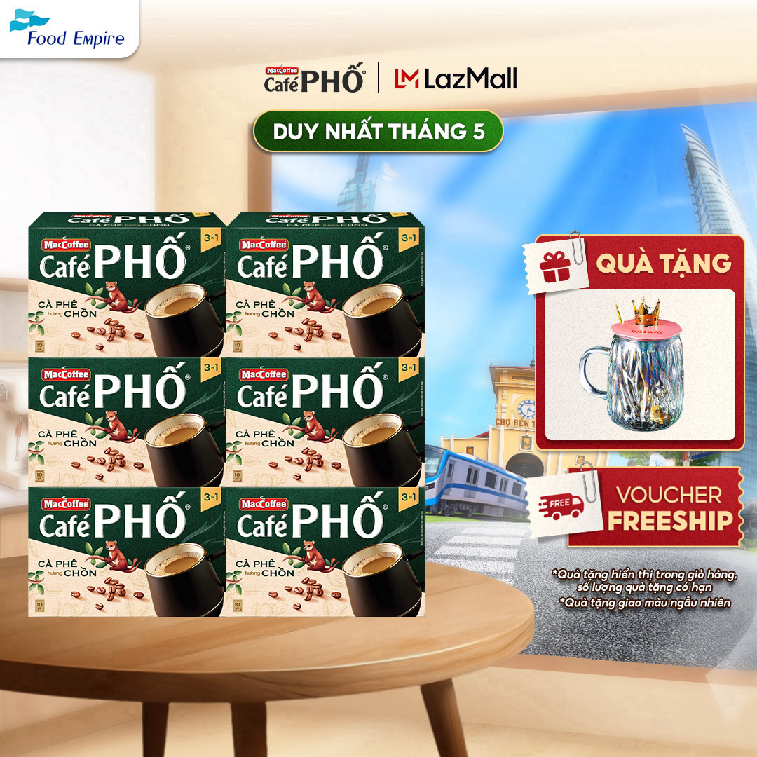 Combo 6 Hộp MacCoffee Cafe PHỐ Cà phê hương chồn (hộp 10 gói x 16g)