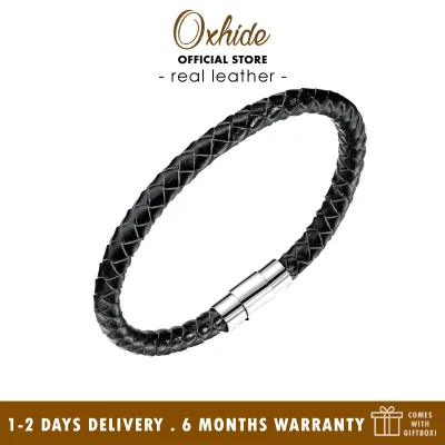 Oxhide Leather Bracelet Braided Black/Brown