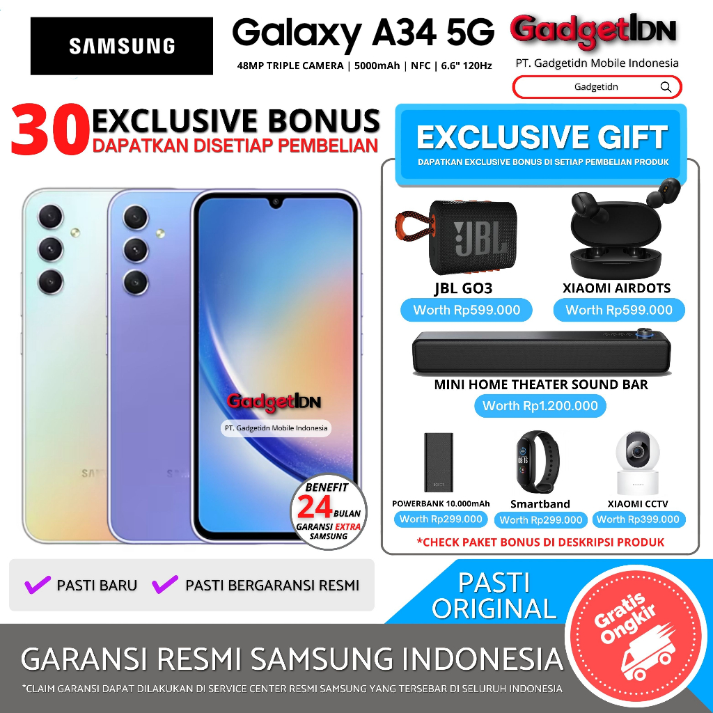 SAMSUNG Galaxy A34 5G NFC 8/256GB 8/128GB Garansi Resmi Samsung Indonesia Harga  4,599,000 Ringgit*Penghantaran Percuma