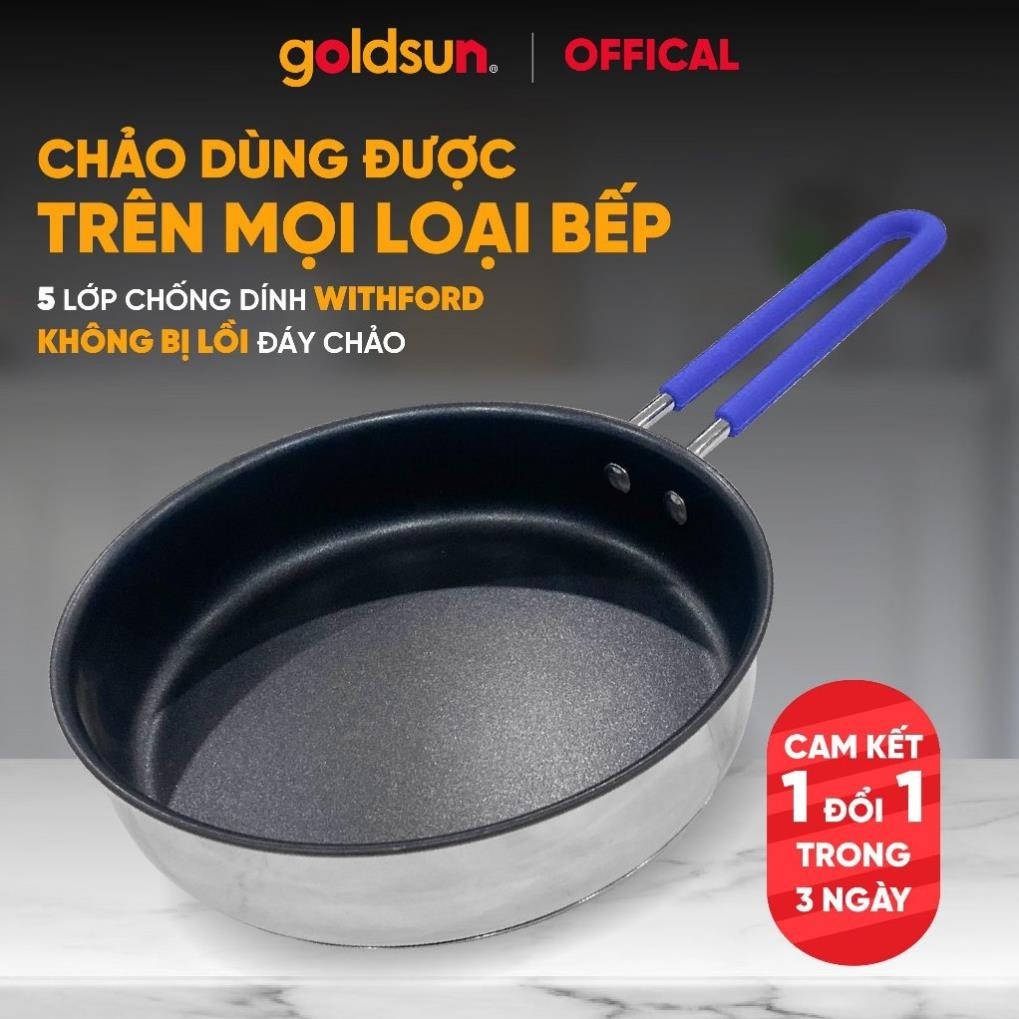 Chảo Inox Chống Dính Goldsun Đáy Từ 3 Lớp Chống Dính Sử Dụng Trên Mọi Loại Bếp - GPA1402 & GPA1401