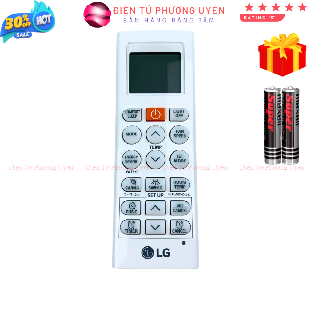 Điều khiển điều hoà LG Mã 01, đời mới hàng zin, remote máy lạnh LG inverter - tặng kèm pin - Điện Tử Phương Uyên