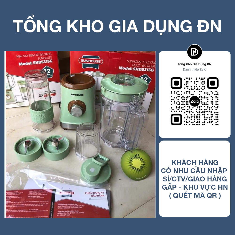 Máy xay sinh tố đa năng 3 cối sunhouse shd5315g - bảo hành 12 tháng