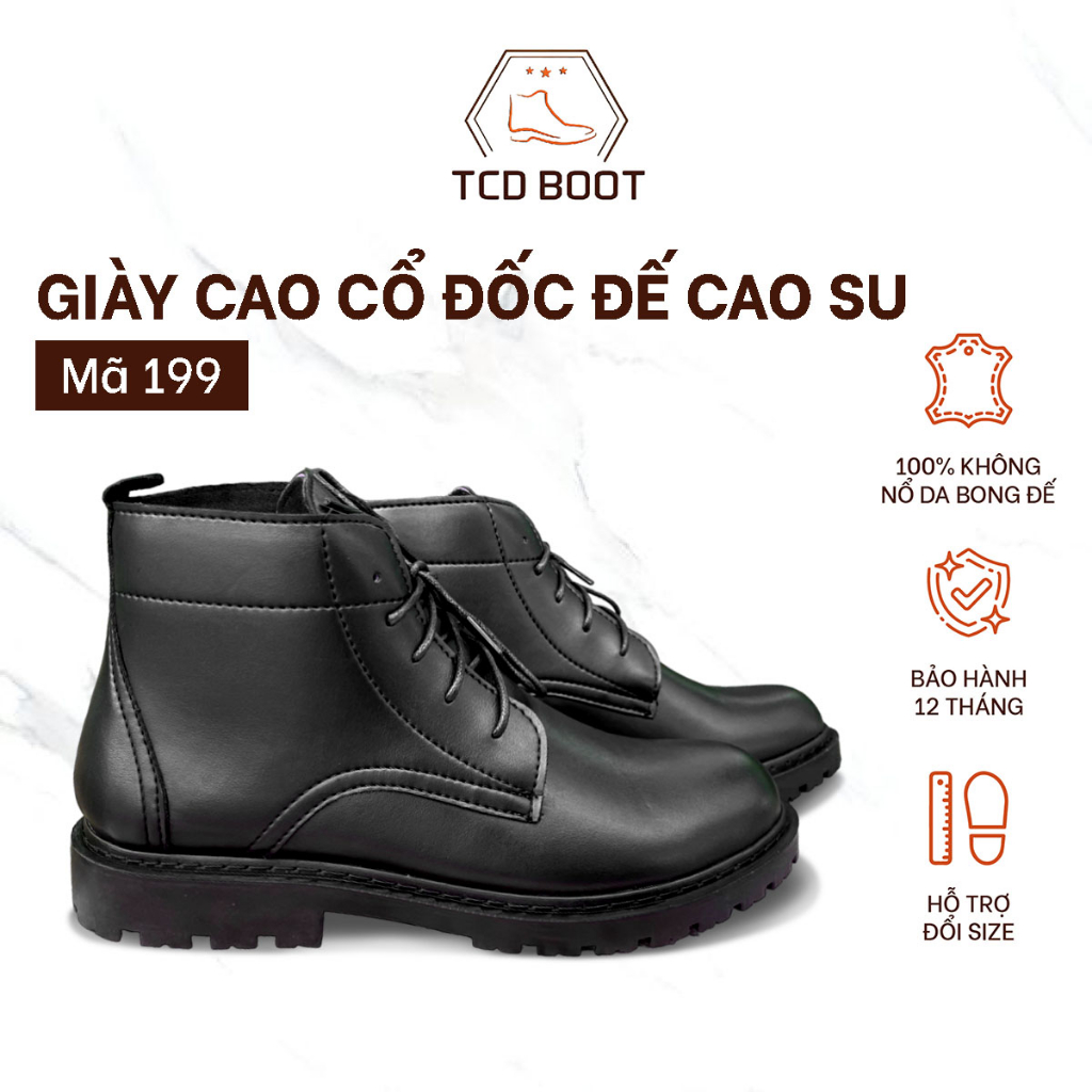 Giày Nam  Giày Nam Cao Cổ Đốc Đế Cao Su Giày Da Bốt Nam Cổ Lửng 11cm Thời Trang Công Sở - Xưởng Giày