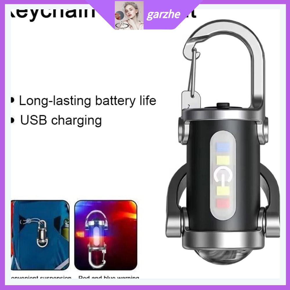 GARZHE24272 USB có thể sạc lại Đèn pin móc khóa Mini Siêu sáng Đèn làm việc Với đèn đỏ và xanh dương Di động Đèn pin LED Ngoài trời