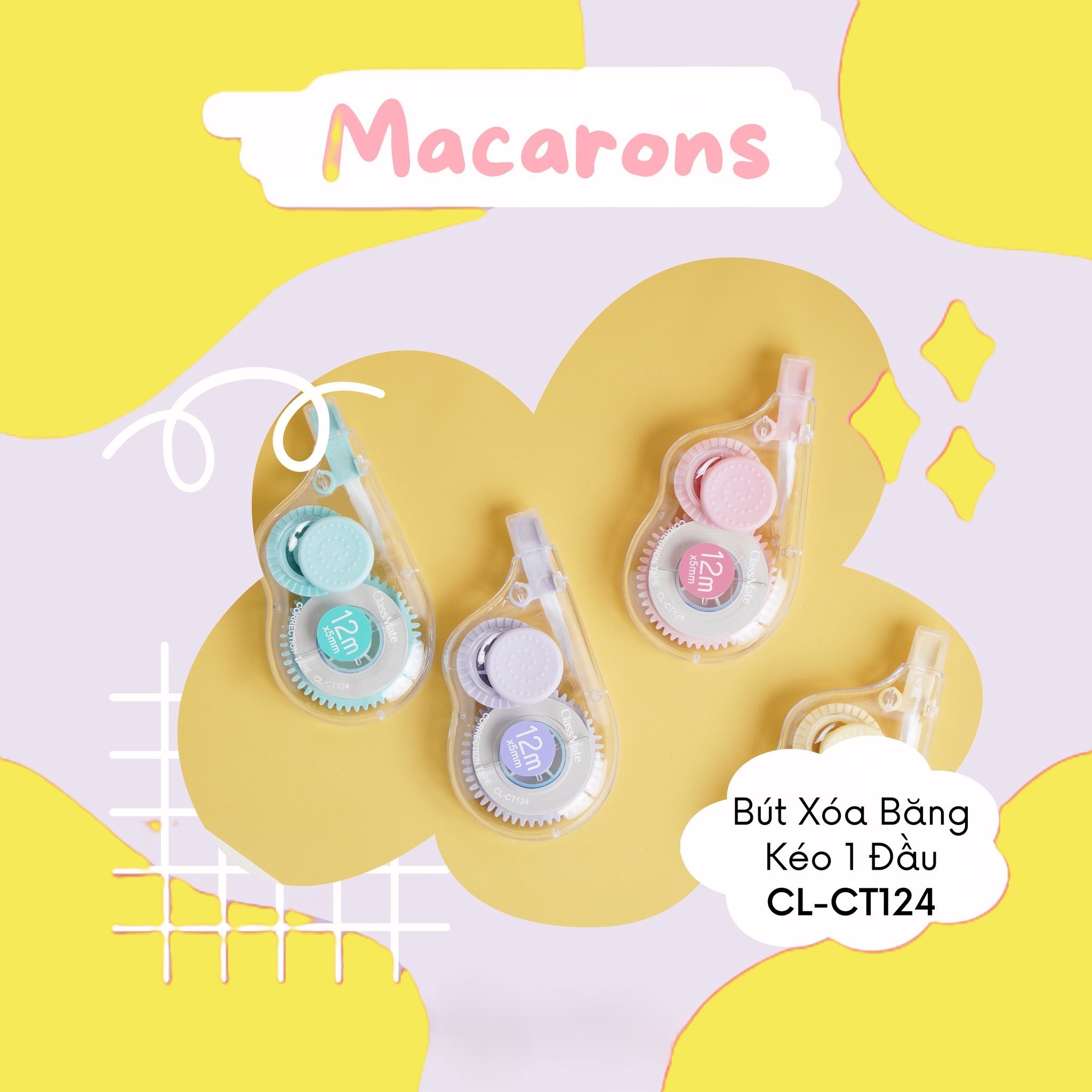 Bút Xóa Băng Xóa Kéo CLASSMATE CL-CT124 Thiết Kế Macarons, Thiết Kế Công Thái Học