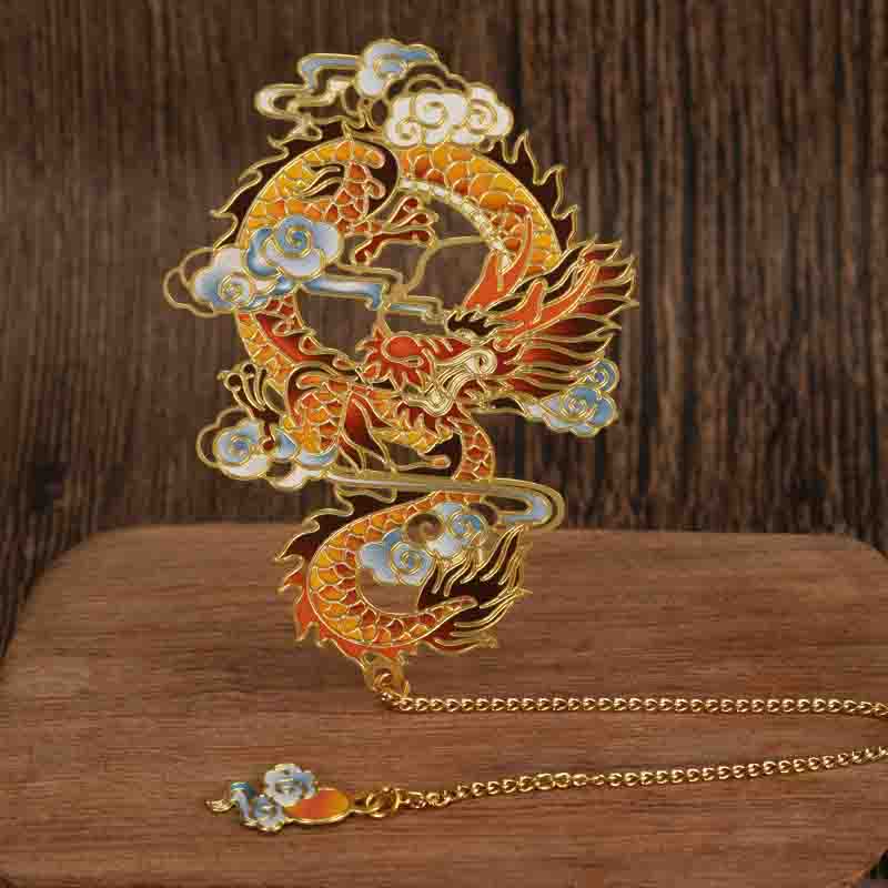 Luxury Bookmark Intricate Shape Chinese Book Clip Retro Dragon And Phoenix Tassel Pendant for Teacher Student School Gift Office Creative Gift School Supplies Office Supplies