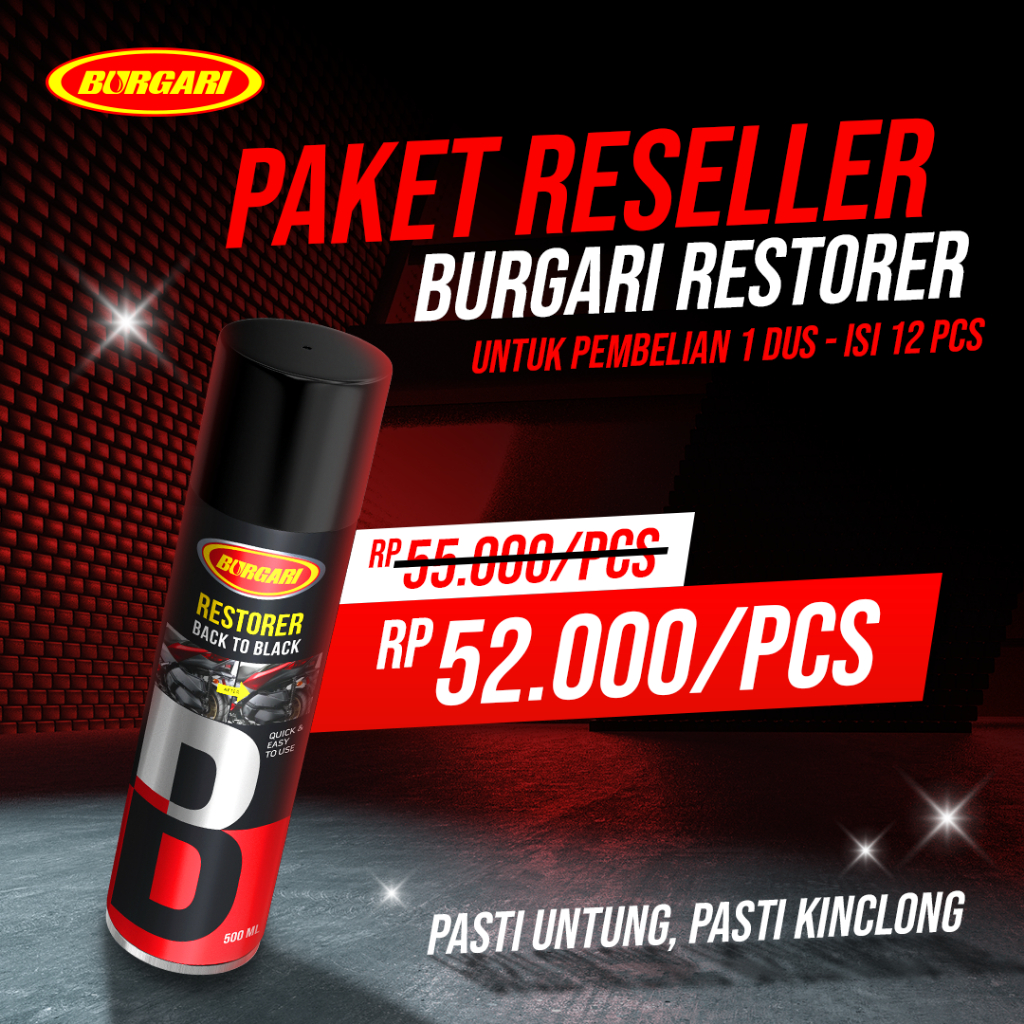 12 PCs reseller package | burgari restorer blackness & body shine motor Harga 660,000 rupiah*Gratis Ongkir