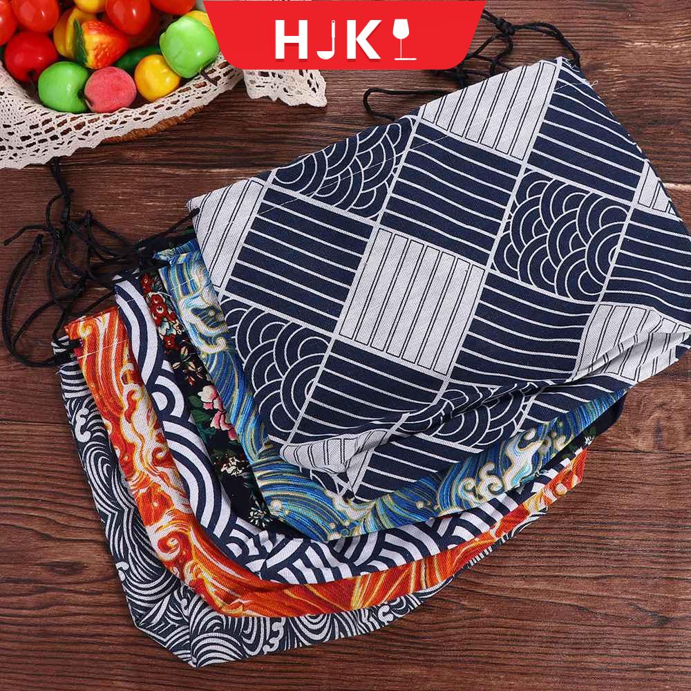 HJKL Xách tay Sáng Tạo Hình Học Cotton Linen Bộ đồ ăn Lưu Trữ Túi Phong Cách Nhật Bản Hộp Ăn Trưa Ăn trưa Tote Pouch Dây rút Túi Ăn Trưa Thực phẩm Túi Xách Tay