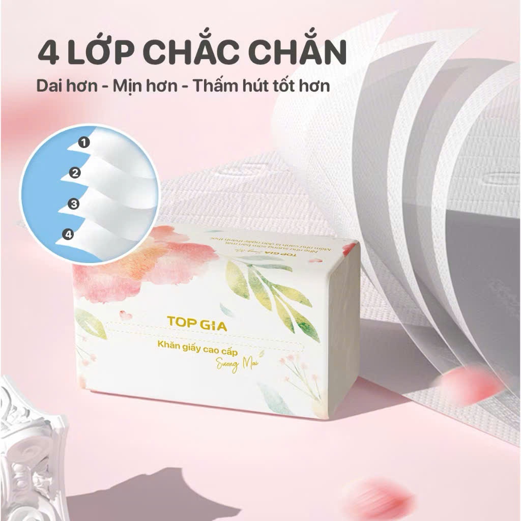Thùng 10 gói Giấy ăn rút sương mai dập vân 4D 460 tờ gói chắc chắn, siêu dai Topgia