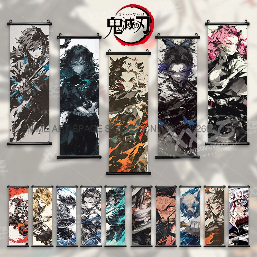 （Dy)Demon Slayer Hanging Painting Kamado Tanjirou Home Decor Agatsuma Zenitsu Scroll Picture Hashibira Inosuke Anime Poster Wall Art