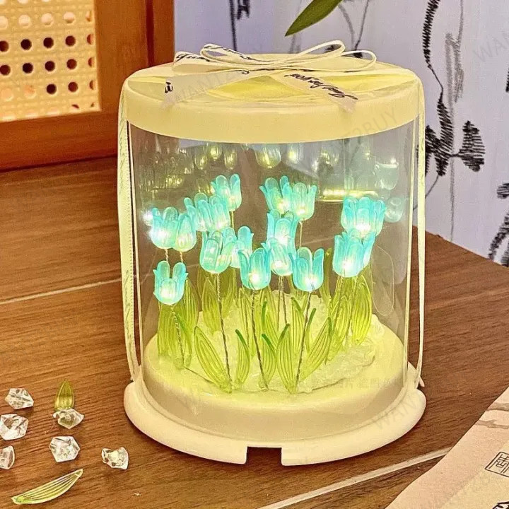 UMI LED Night Light DIY Tulip Lamp Handmade Craft Simulation Flower Valentines Day Birthday Gift Lampu Bilik Bunga 郁金香花海小夜灯
