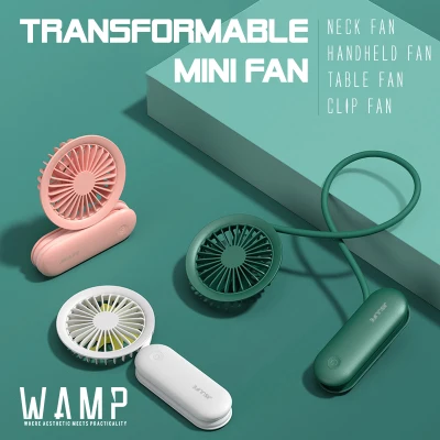WAMP Portable USB Mini Fan Battery Operated Baby Stroller Crib Fans with 3 Speeds and Nightlight Personal Handheld Neck Neckband Clip Clamp Table Desk Fan