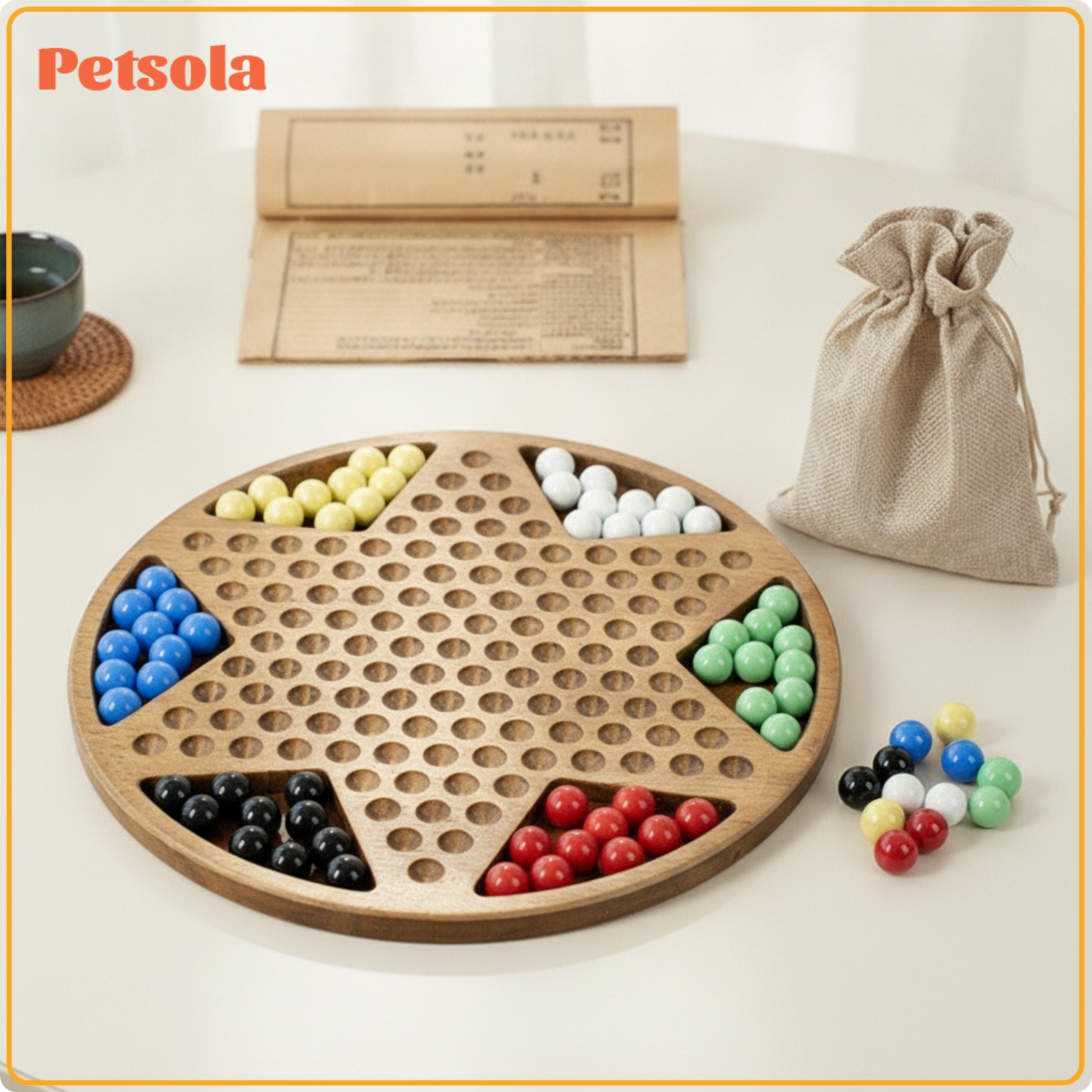 petsola Round Marble Strategy Game Compact Marble Board Game Portable Wooden for Families, Students, Home, Classroom ราคา 4,288 บาท*ส่งฟรี