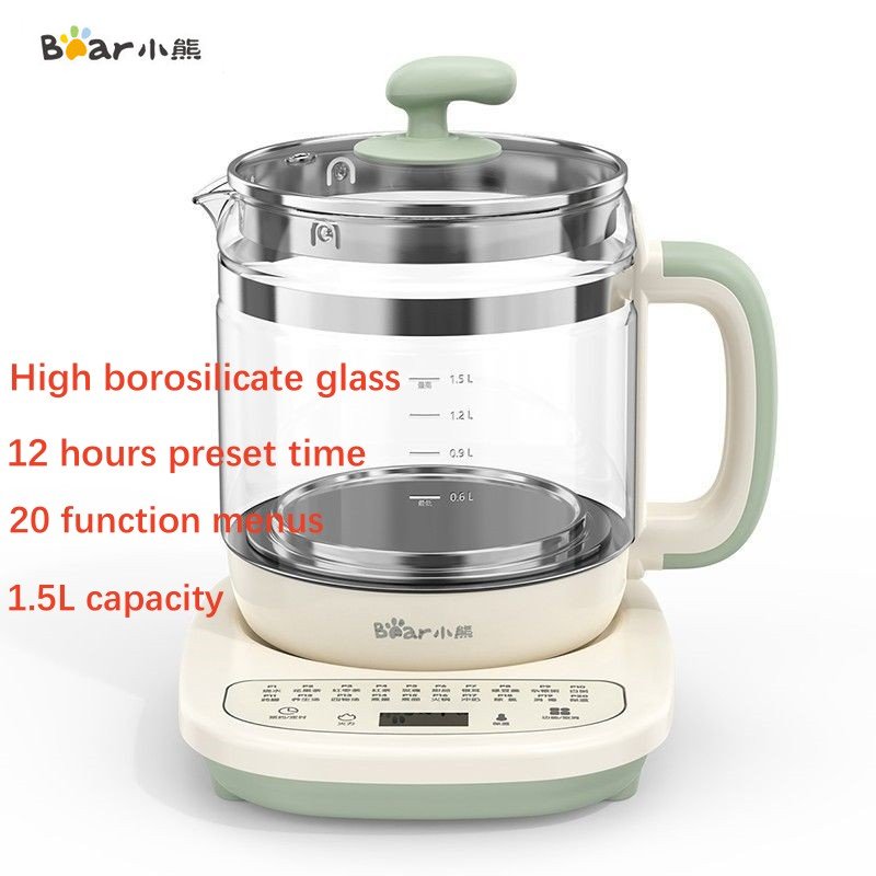  BEAR Gấu 1.5L nồi dưỡng sinh nhỏ phích điện pha trà hoàn toàn tự động dày phích điện pha trà thủy tinh đa năng cho gia đình Ấm điện 