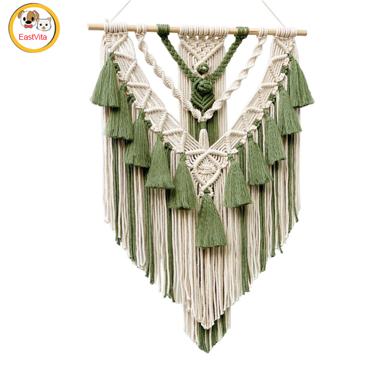 Macrame Tapestry Boho Style Hand Woven Hanging Fringe Banner Wall Art Decor For Apartment Living Roo