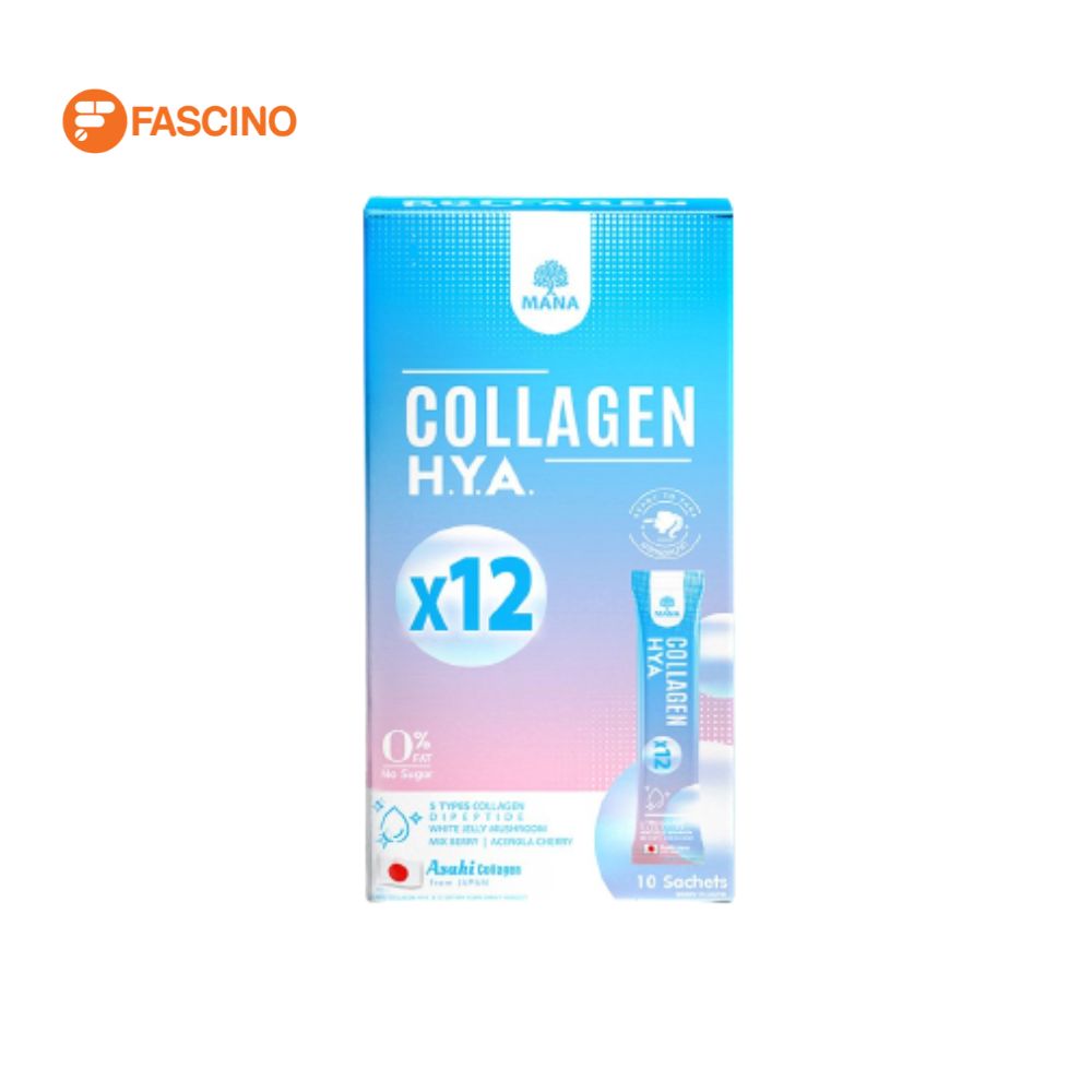 MANA COLLAGEN H.Y.A. X12 ผลิตภัณฑ์เสริมอาหารคอลลาเจน (กล่อง 10 ซอง) ราคา 590 บาท*ส่งฟรี