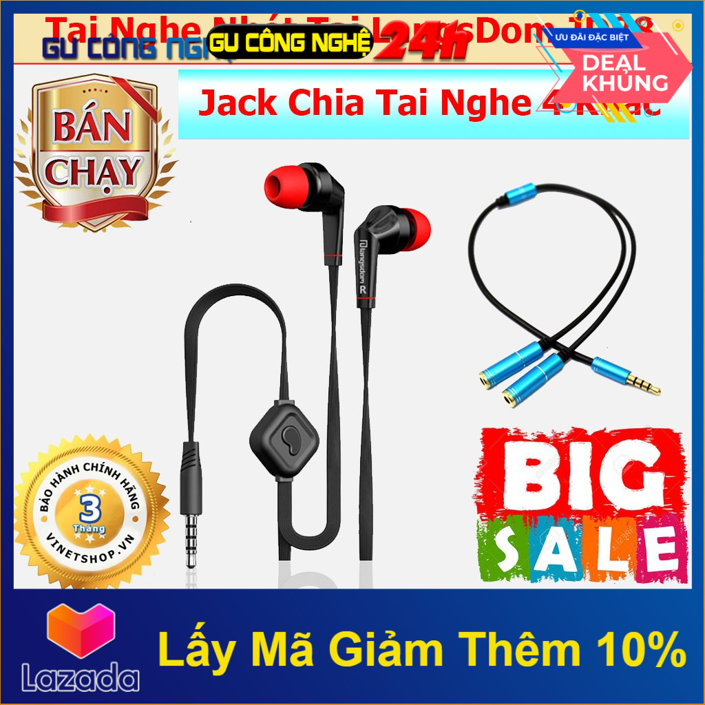 Tai nghe nhét tai earphone langsdom jd88 tặng kèm jack chia tai nghe 1 ra 2