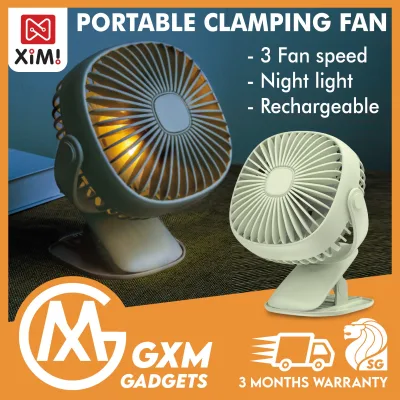 XIMI Portable Clamping Fan Night Lamp Mini USB Rechargeable Air Cooling Fan Clip Desk Fan