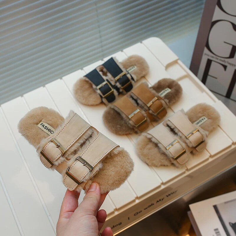 Baby Girls Cotton Slippers 2023 Autumn and Winter Britain Style Children's Plush Shoes Lightweight and Non Slip Home Shoes Cute