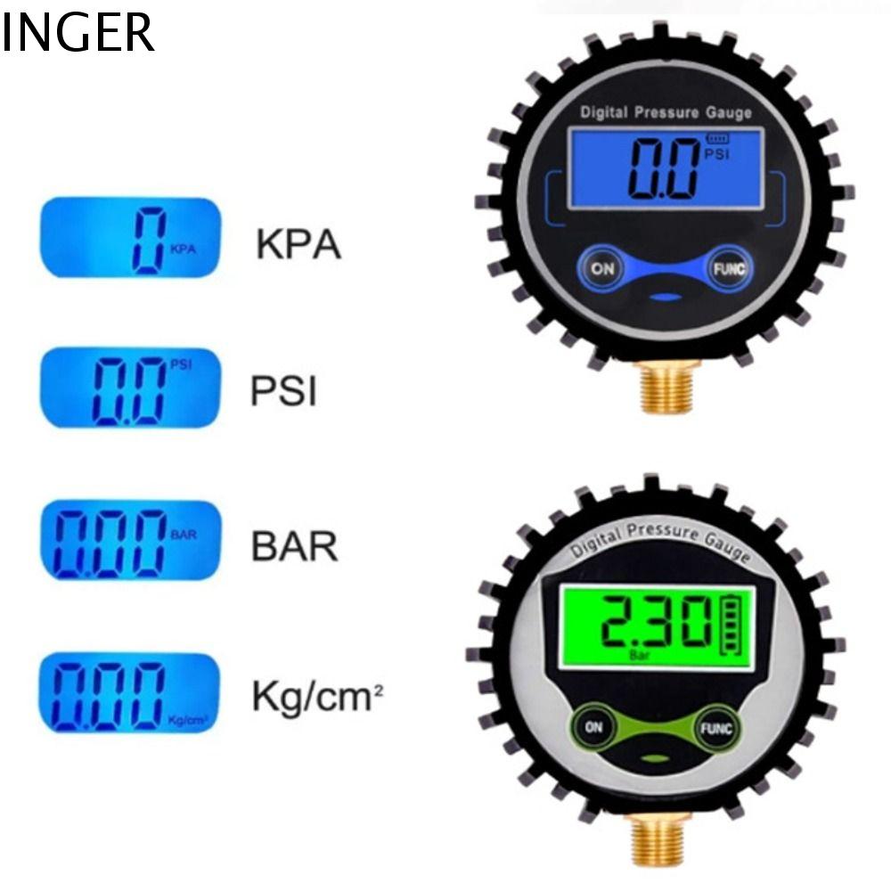 INGER 0-250psi Đồng hồ đo áp suất lốp kỹ thuật số Di động Chính xác Van đo áp suất ngắn Công cụ kiểm tra Đèn Led Đồng hồ đo áp suất không khí Xe hơi