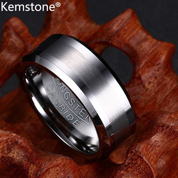 Kemstone Tungsten Steel Black Silver Plated Male Ring Jewelry