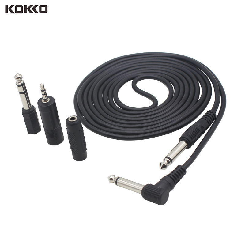 KOKKO Guitar Bass Jack Audio Cable 6.35mm 3 Meters Straight to Right Angle Plug with 3 Adapters Conversion Head for Musical Instrument Malaysia