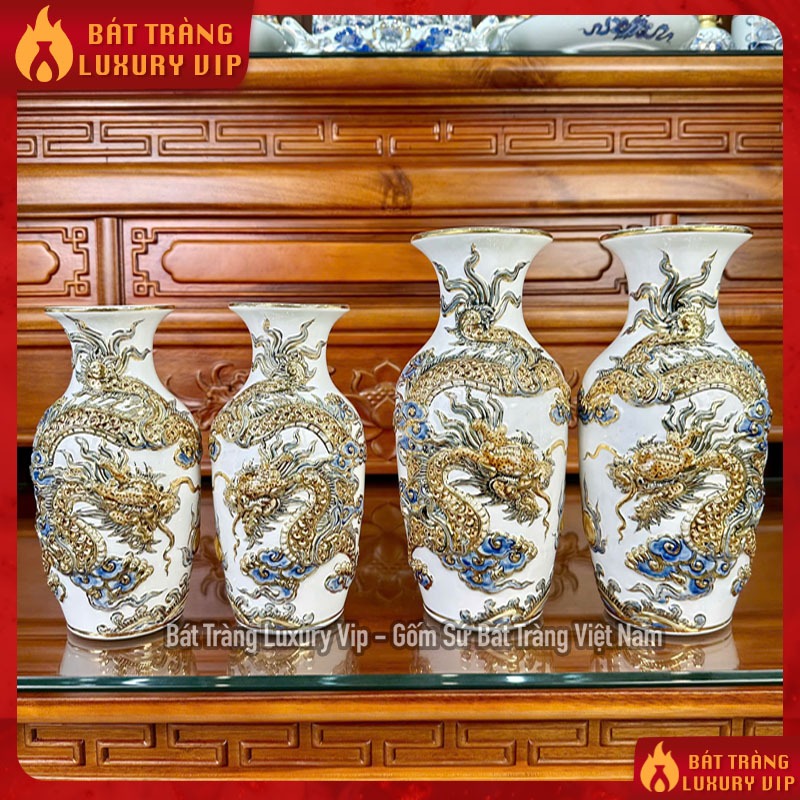 Lọ Lộc Bình Men Trắng Gốm Sứ Bát Tràng - Họa Tiết Đắp Nổi Vẽ Vàng - Lọ Cắm Hoa, Lọ Hoa Trang Trí Bàn Thờ Giá 1,438,400 Đồng*Miễn phí vận chuyển