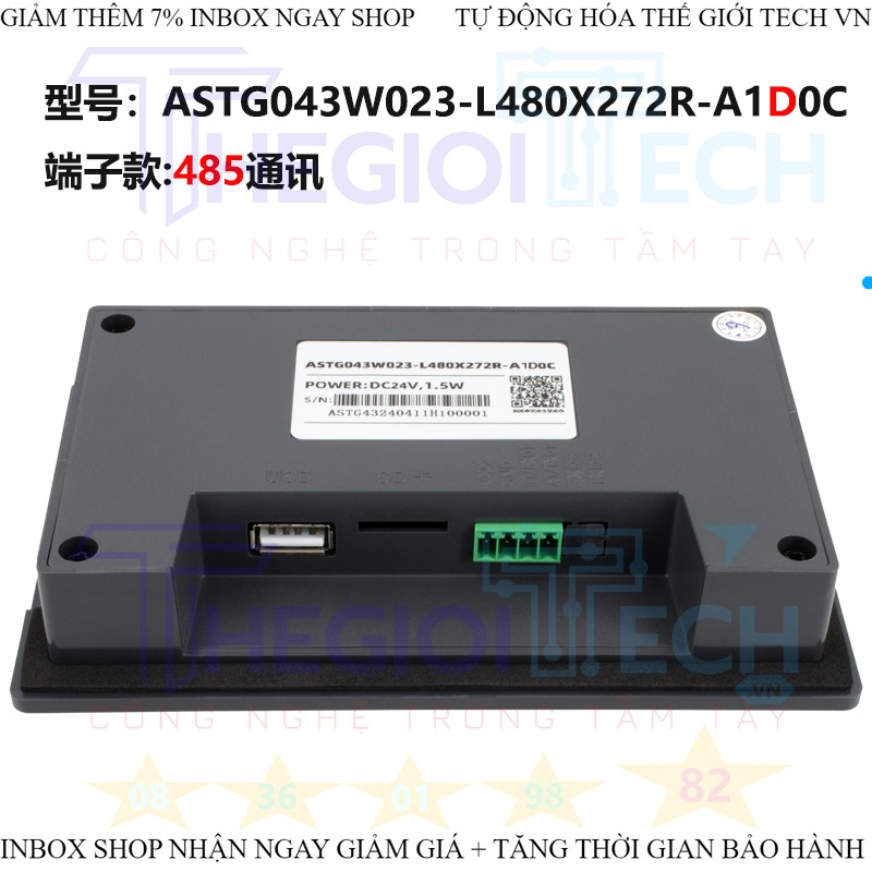 Màn Hình Cảm Ứng 4.3 Inch KINSEAL ASTG HMI LITE V2.2, Giao Diện Người-máy điều khiển lập trình Cổng DB9 Chân RS232 RS485 - ASTG043W023 A1D0C - CÁP Delta Xinjie 3M