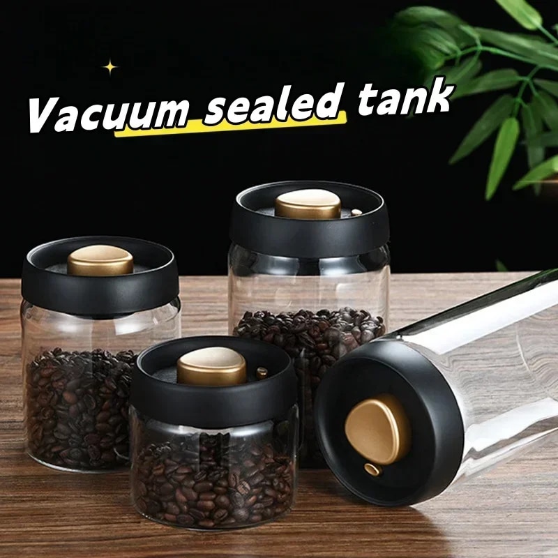 500/900/1200/1800ml Press Vacuum Sealed Glass Storage Jar Coffee Beans Tea Food Storage Container Kitchen for Household Items