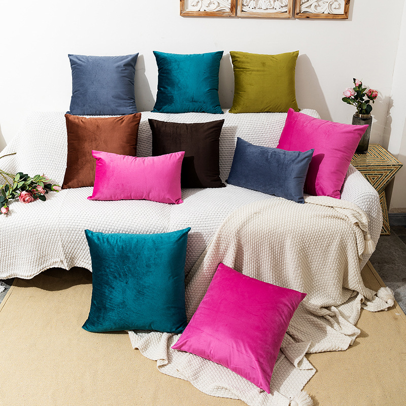 SC Vỏ gối sofa nhung dày màu trơn Bắc Âu 30x50/45x45/50x50 vỏ đệm cạnh giường nhiều màu sắc (không có lõi)
