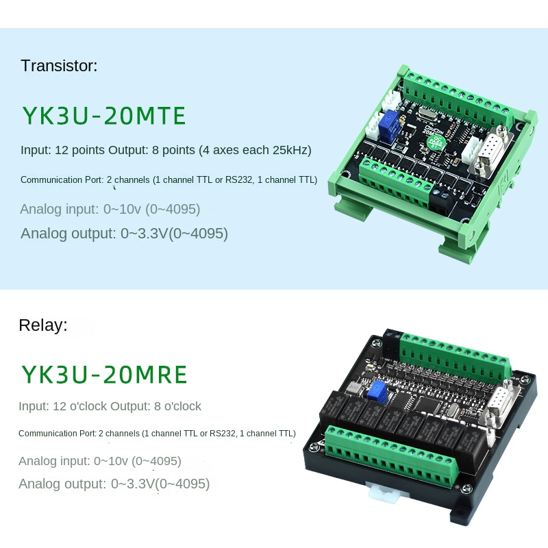 PLC YK FX3U-20MR 20mre đế-Relay | Thay Thế Mitsubishi FX3U, 4/8 Trục, Có Analog, Nhiệt Độ, 10-85 I/O, Nhỏ Gọn, Công Nghiệp