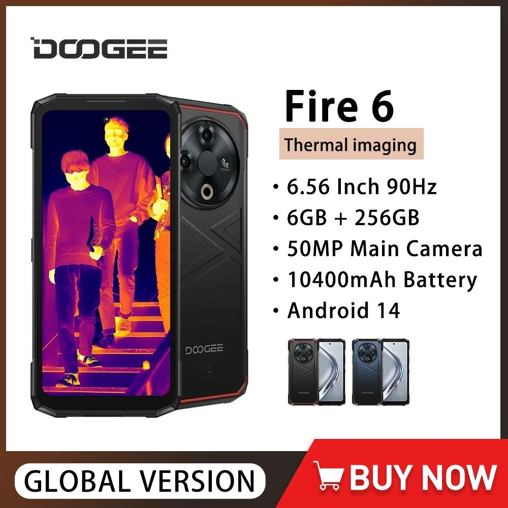 DOOGEE Fire 6 Rugged Smartphone Android 14 Thermal Imaging 6.56" 90Hz Display 6GB 256GB 10400mAh Battery 50MP 18W Fast Charging ราคา 10,000 บาท*ส่งฟรี