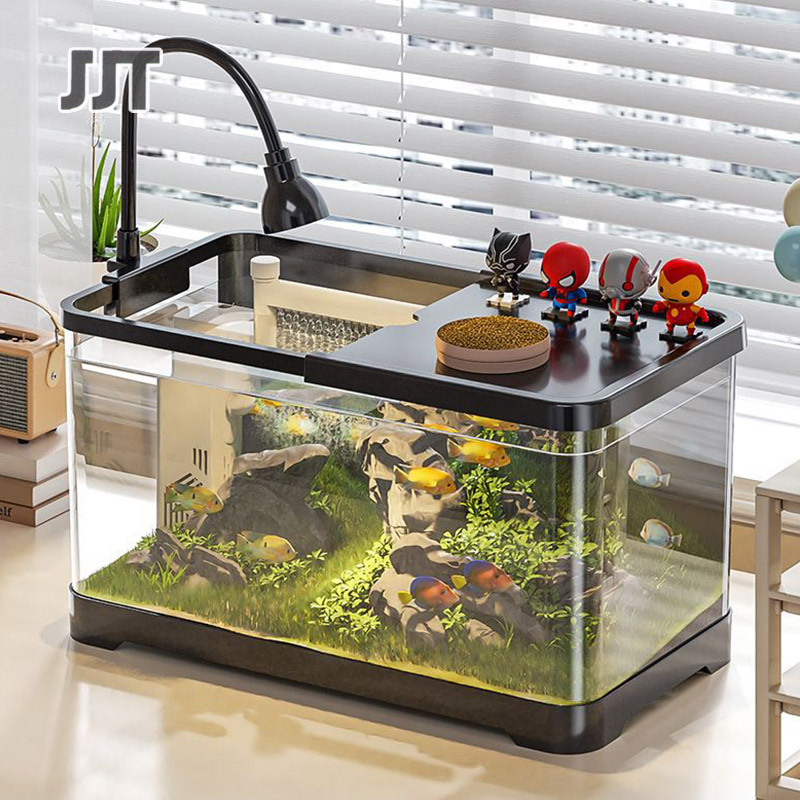 fishbowl aquarium Desktop ecological goldfish bowl Plastic transparent fish tank Living room landscaping fish tank Small and medium-sized lazy people change water household cylinder - ยี่ห้อ JJT ราคา 511 บาท*ส่งฟรี