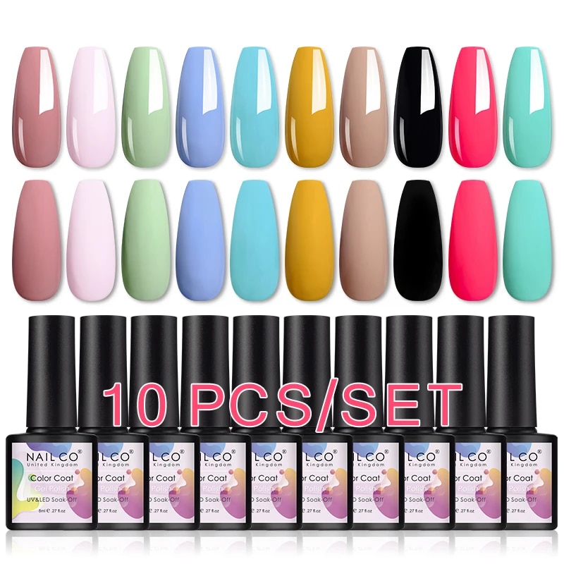NAILCO Semi Gel Permanent Nail 10pcs/Set 8ml Color Polish UV Gellak Lakiery Hybrydowe Vernis Top Coat Soak Off Nails Art Lacquer