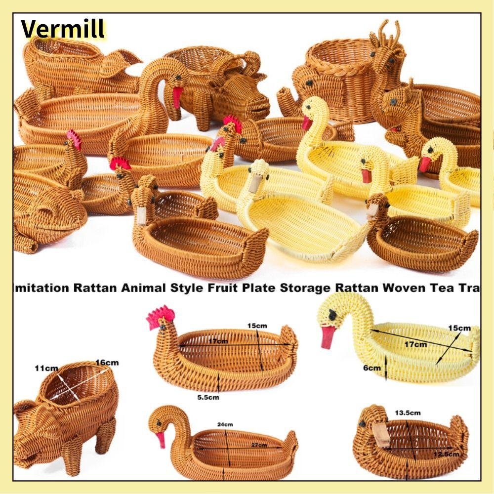 VERMILL Phong cách động vật dệt cổ điển Đĩa trái cây bằng cây mây nhân tạo Trưng bày bánh mì Đa năng Bao bì kẹo nhà sáng tạo Chất lượng cao Đa phong cách Giỏ đựng đồ ăn nhẹ Dã Ngoại Hộp đựng hoa kẹo cưới