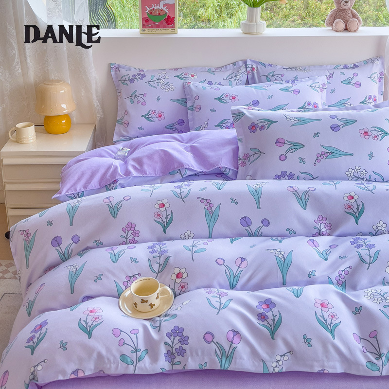 Pure cotton brushed four-piece student dormitory three-piece set thickened washed cotton bed sheet and quilt cover ราคา 531 บาท*ส่งฟรี