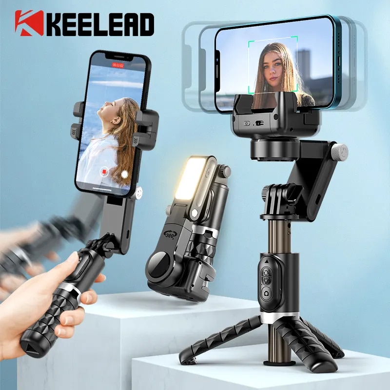 Máy tính để bàn Q18 theo chế độ chụp Gimbal ổn định giá đỡ ba chân gậy selfie với đèn chiếu sáng phụ cho điện thoại thông minh Điện thoại di động